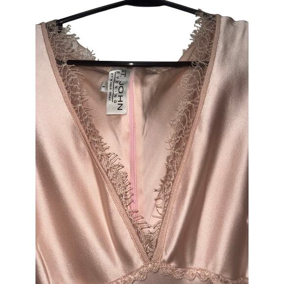 St. John Evening Pale Rose Satin Slip Dress Lace Trim Size 6 – Vintage Glam - Picture 5 of 14
